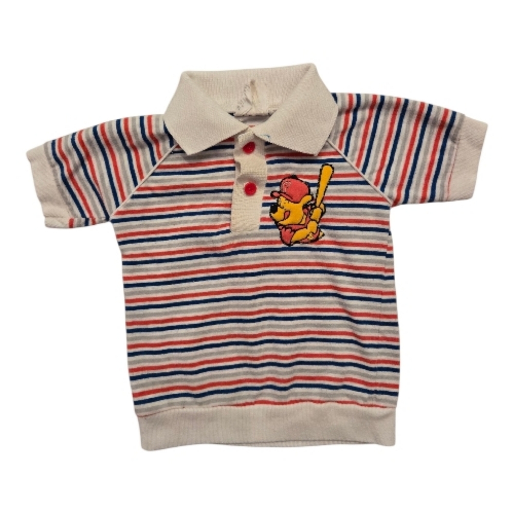 Vintage 1980s-1990s Disney Winnie The Pooh Baseball Striped Polo Shirt